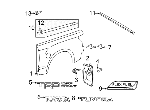 2010 Toyota Tundra Mudguard, Quarter Panel, Rear RH Diagram for 76625-0C060