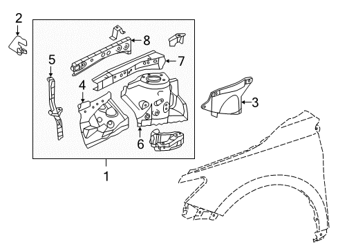 2016 Toyota Camry Member, Front Apron To COWL Side Diagram for 53734-06090