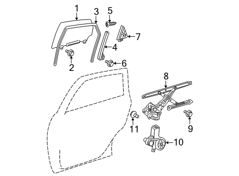 2012 Toyota Prius Rear Door - Glass & Hardware Diagram