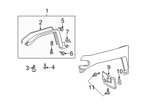 2007 Toyota FJ Cruiser Mudguard, Front Fender, LH Diagram for 76604-35042