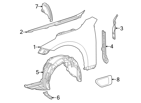 2022 Toyota Mirai Fender & Components, Exterior Trim Diagram