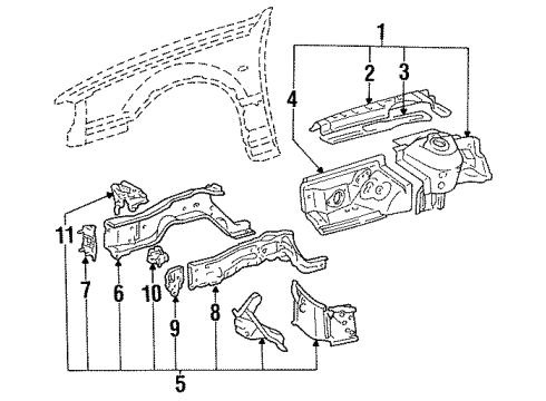 1993 Toyota Camry Member, Front Apron To Cowl Side, Upper LH Diagram for 53732-33011