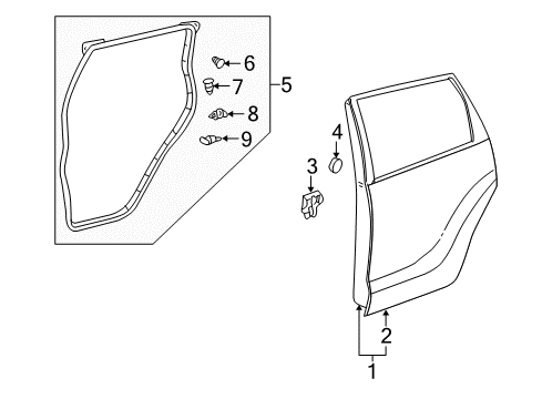 2005 Scion xA Rear Door, Body Diagram