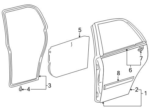 2000 Toyota Corolla Rear Door & Components, Exterior Trim Diagram