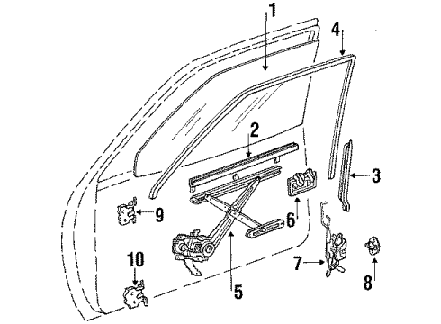 1989 Toyota Tercel Front Door - Glass & Hardware Diagram