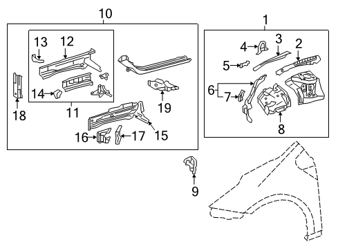 2019 Toyota Prius Prime Structural Components & Rails Diagram