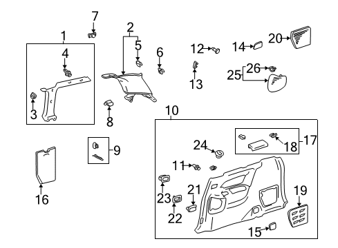 2001 Toyota Sienna Cover, Quarter Pillar, RH Diagram for 62581-08030-B0