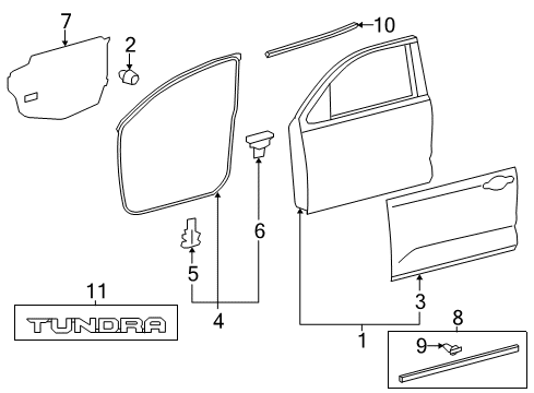 2016 Toyota Tundra Front Door & Components, Exterior Trim, Body Diagram 2 - Thumbnail