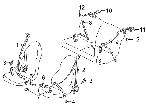 2003 Toyota Celica Front Seat Belts, Rear Seat Belts Diagram