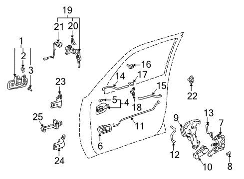 1999 Toyota Camry Front Door Outside Handle Assembly Right Diagram for 69210-AA010-K0