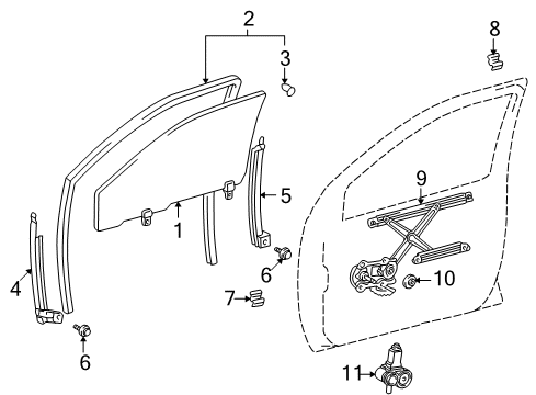 2001 Toyota Echo Door - Glass & Hardware Diagram