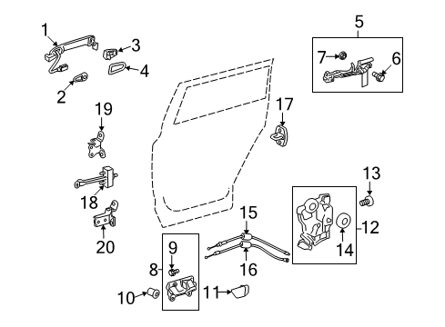 2013 Toyota Highlander Cover, Rear Door Outside Handle Diagram for 69227-60020-A1