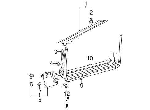 2002 Toyota Solara Windshield Pillar Trim, Black, Passenger Side Diagram for 62210-AA030-C0