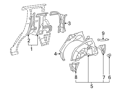 2005 Scion xA Inner Structure - Quarter Panel Diagram