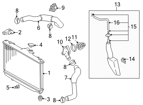 2000 Toyota Corolla Radiator & Components Diagram