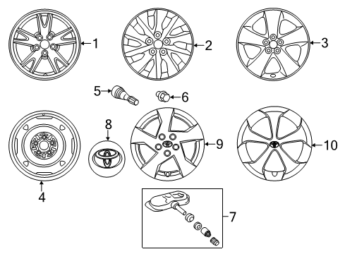 2012 Toyota Prius Wheels, Covers & Trim Diagram