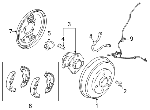 2019 Toyota Yaris Brake Backing Plate Sub-Assembly, Rear Left Diagram for 47044-WB001