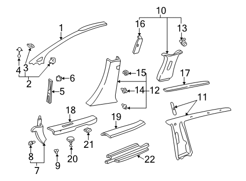 2000 Toyota Sienna Garnish, Front Pillar, Lower RH Diagram for 62225-08010-B0