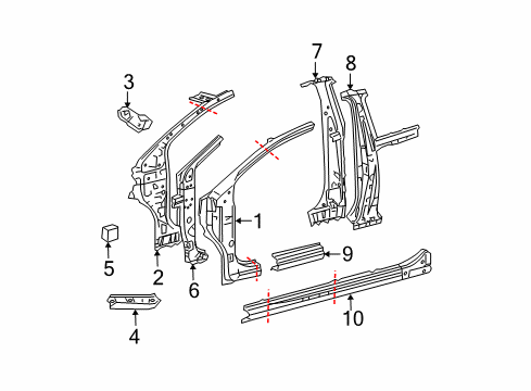 2008 Toyota Yaris Hinge Pillar, Upper Outer Passenger Side Diagram for 61131-52220