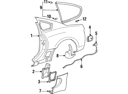 1998 Toyota Supra Quarter Panel & Components, Glass, Exterior Trim, Trim Diagram