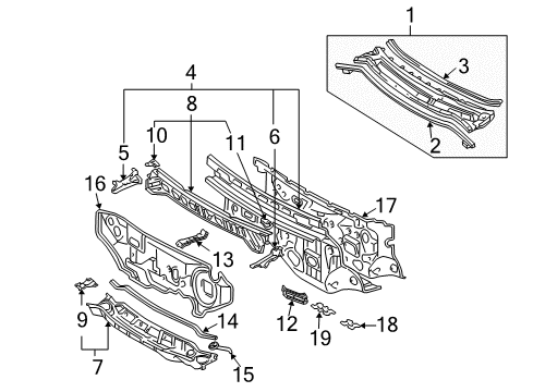 2009 Toyota Sienna Brace, Cowl Top Inner To Pillar Diagram for 55748-08010