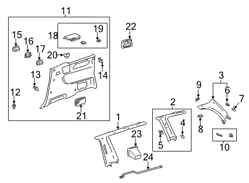 1999 Toyota Sienna Pocket, Quarter Trim Diagram for 62595-08010-B0