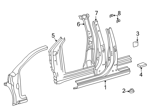 2002 Toyota Prius Pillar, Center Body, Inner LH Diagram for 61344-47021