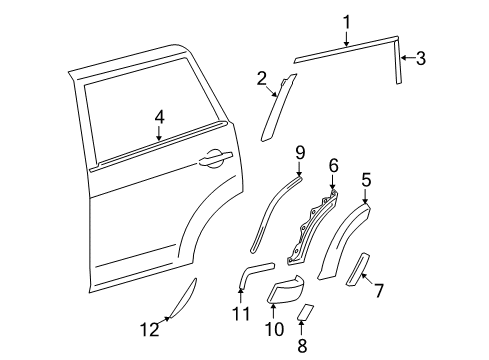 2012 Toyota RAV4 Exterior Trim - Rear Door Diagram