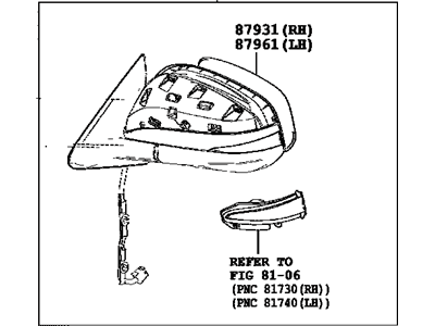 Toyota 87910-0E130 Outside Rear View Passenger Side Mirror Assembly