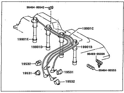 Toyota 19037-62010 Cord Set,  Coil & Spark,  W/Resistive