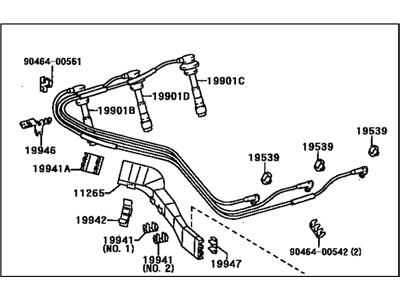 Toyota 90080-91110 Cord Set,  Coil & Spark,  W/Resistive